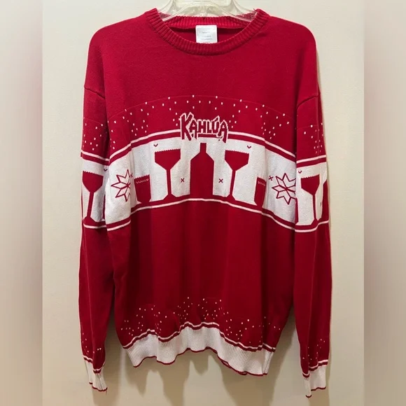 Kahlúa Holiday "Ugly" Sweater logo bottle glasses festive red white XL LIKE NEW - Picture 4 of 11